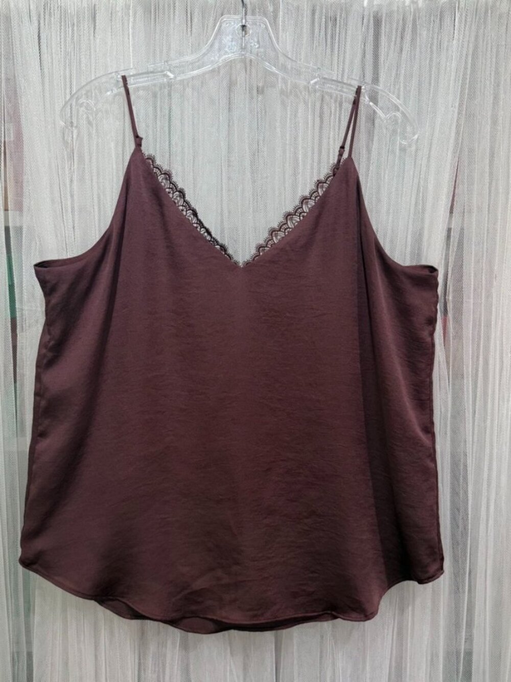 Express Satin Lace Trim Cami Top Womens Large Brown Sleeveless Adjustable Y2K
